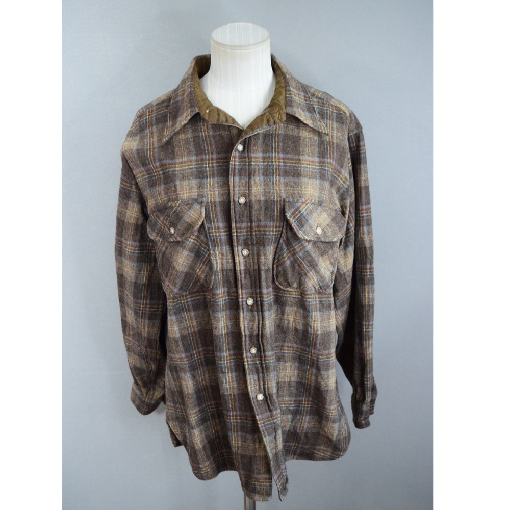 Pendleton Wool Flannel Shirt Large Brown Plaid Vintage USA Mens Button Board?